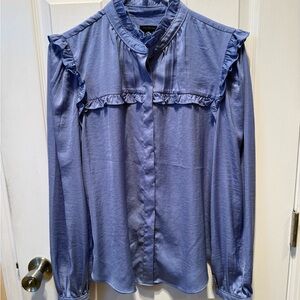 Ann Taylor Lavender Ruffle-Trim Button-Down Blouse